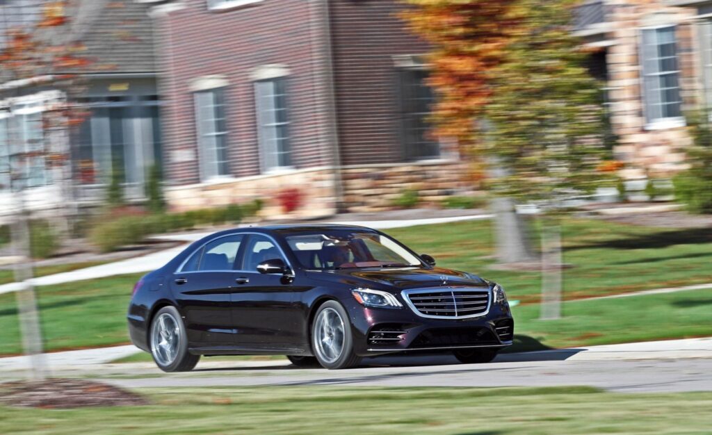 Mercedes-Benz S-Class luxury sedan parked for a private airport pickup